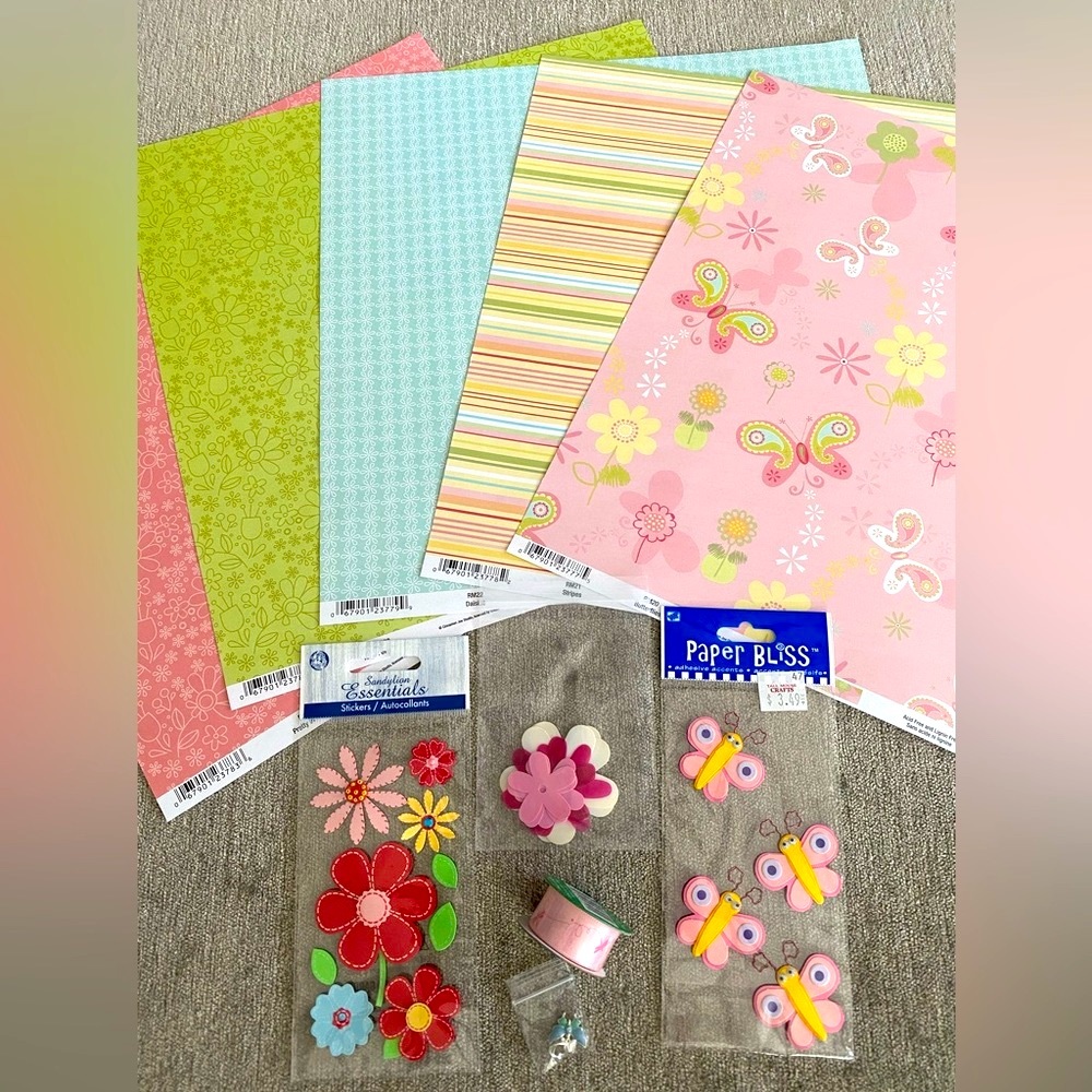 🍄 SANDYLION WHIMSICAL BUTTERFLIES & FLOWERS STICKERS & SCRAPBOOK PAPER BUNDLE!